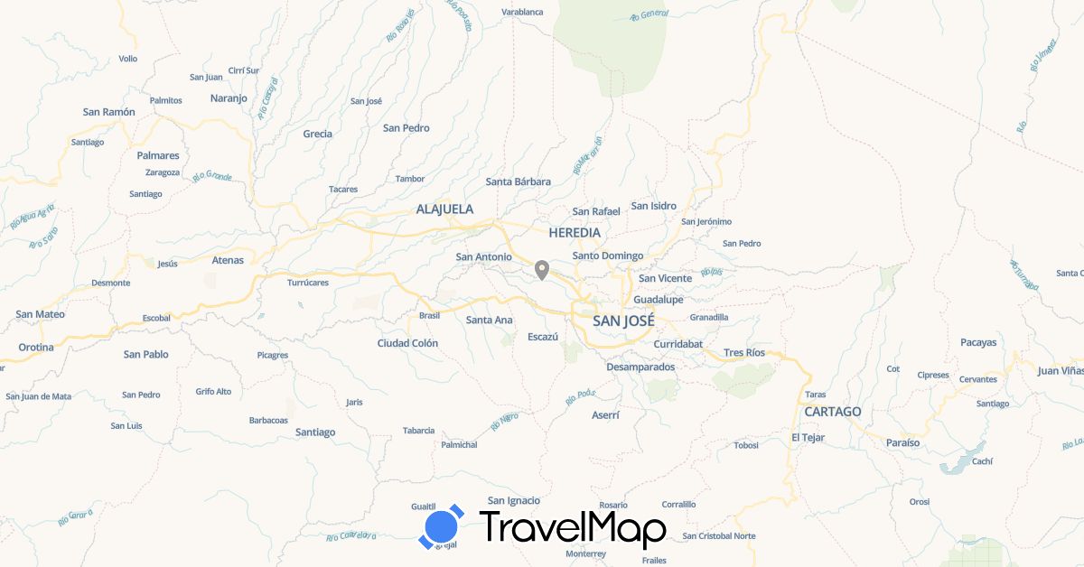 TravelMap itinerary: plane in Costa Rica (North America)